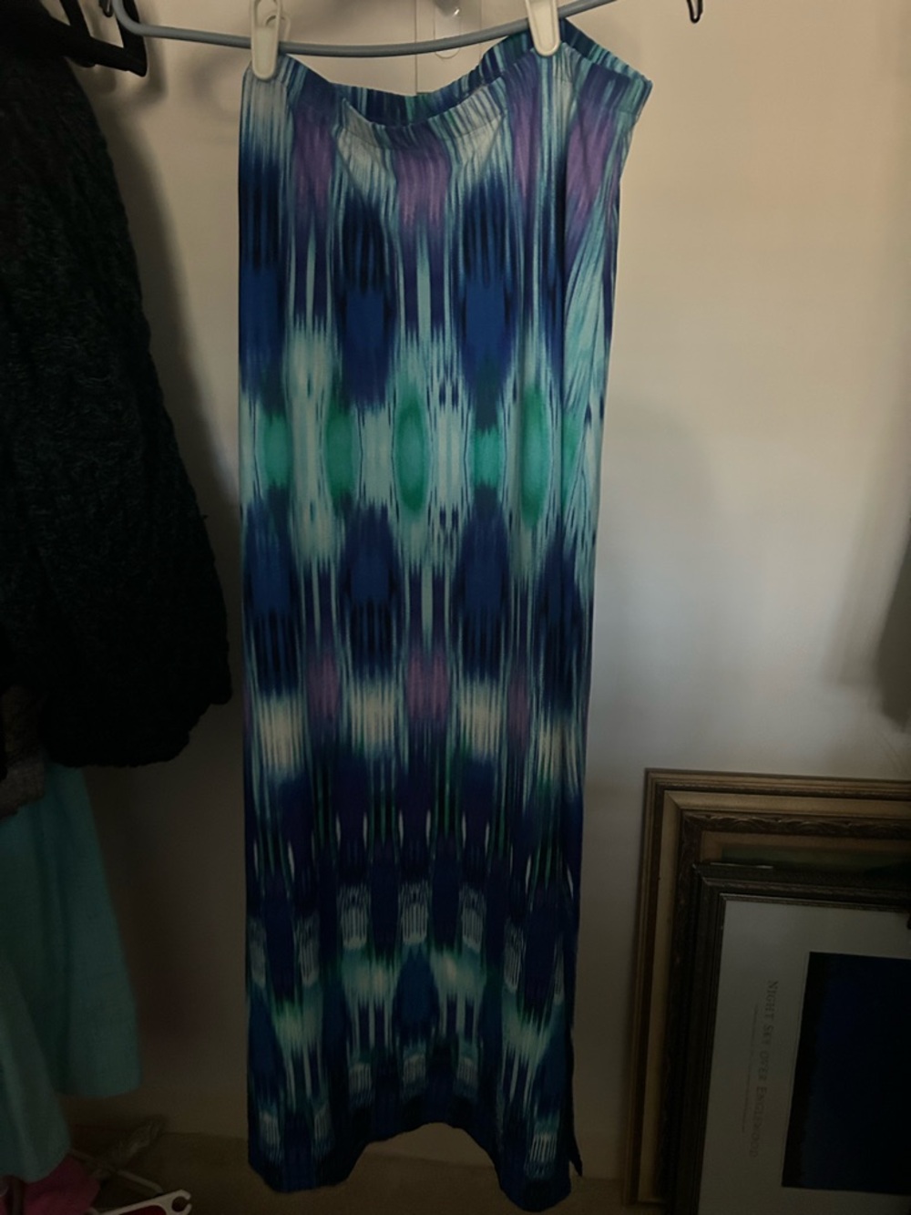 Chico's Blue Teal & Purple Ikat Maxi Skirt